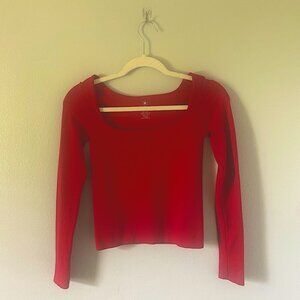 Aura women's cherry red long sleeve square neckline size small vampy romantic